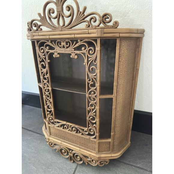 Vintage Homco Syroco Faux Rattan Bamboo Plastic Ornate Wall Cabinet 3609 - Picture 11 of 13